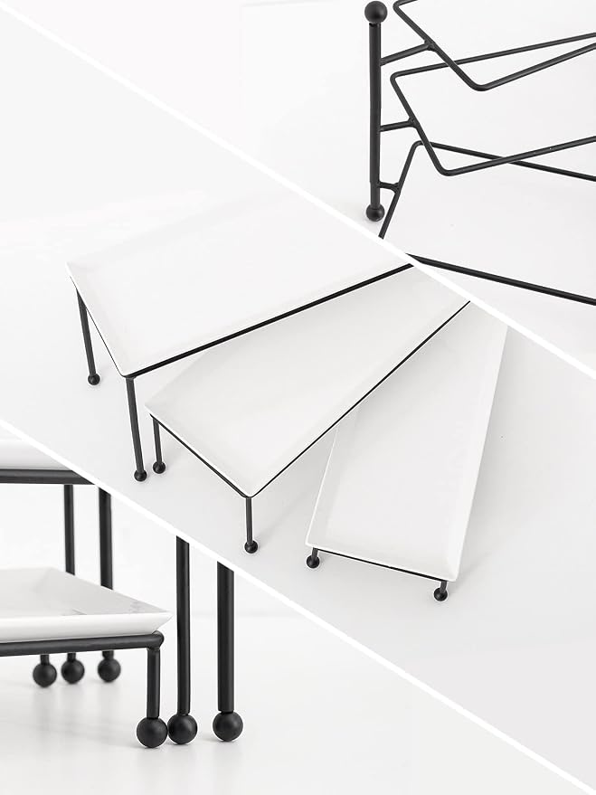 Kanwone 3 Tiered Serving Stand - White Porcelain Platters, 14.5" x 6" Tier Serving Trays for Entertaining, Dessert Stand