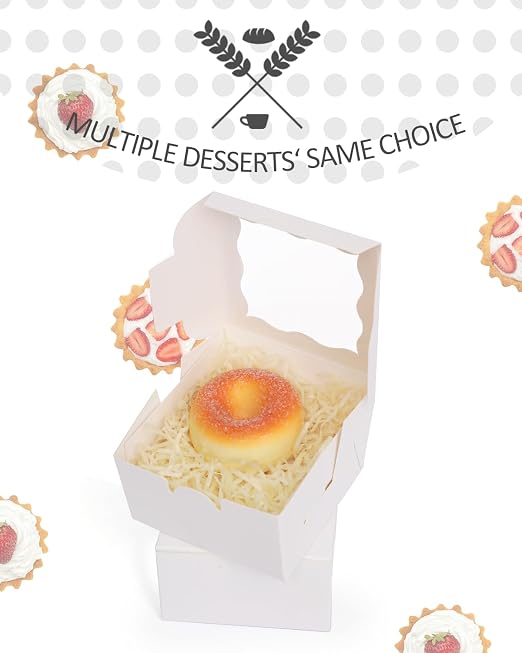 qiqee 200Pcs White Bakery Box with Window 4"x4"x2.5" Macaron Boxes Small Donut Pastry Boxes for Party Mini Cookie Boxes