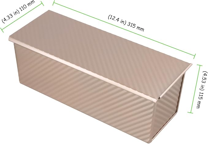 3 Pack Pullman Loaf Pans with Lid, 12 x 4 Inch Non-Stick Sandwich Bread Pan, Gold Loaf Pans for Homemade Baking Bread, Sandwiches and Toast
