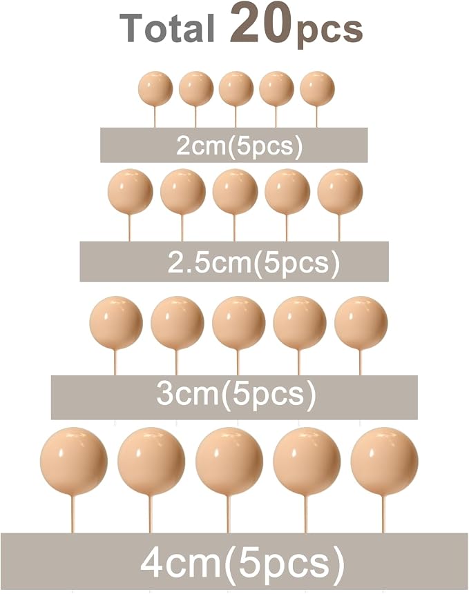 ASTARON 20 Pcs Ball Cake Topper Decorations Mini Balloons Cake Topper Sticks Light Brown Balls Cake Picks Cake Topper Balls Cake Decorations for Wedding Birthday Cake Decorations