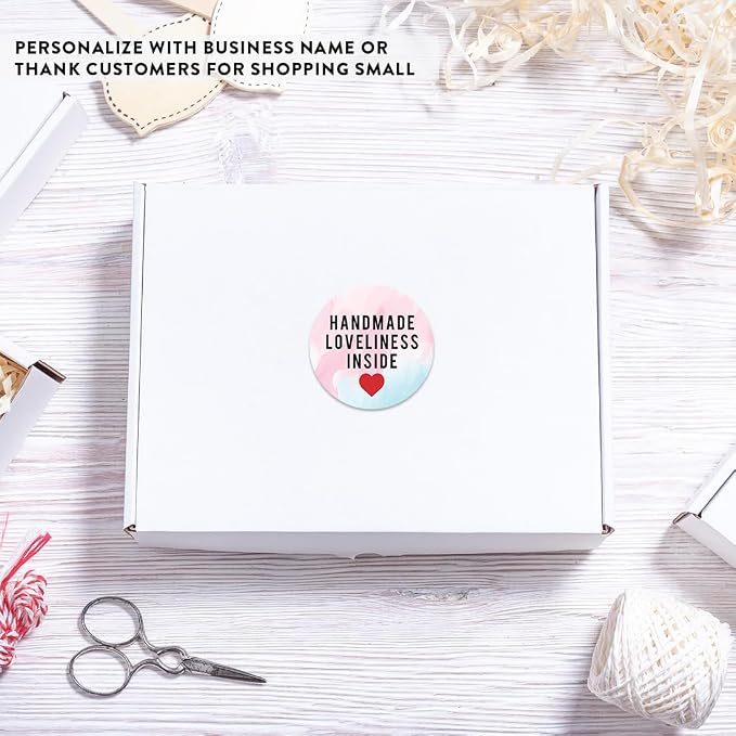 Andaz Press Round Small Business Sticker Labels, 120-Pack, Watercolor Handmade Loveliness Inside, Handmade Stickers for Packaging, Product Labels for Small Business, Business Thank You Stickers