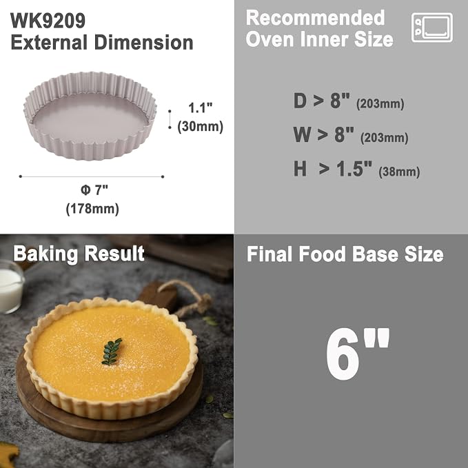 CHEFMADE Tart Pan, 7-Inch with Removable Loose Bottom Non-Stick Round Quiche Bakeware for Oven and Instant Pot Baking (Champagne Gold)