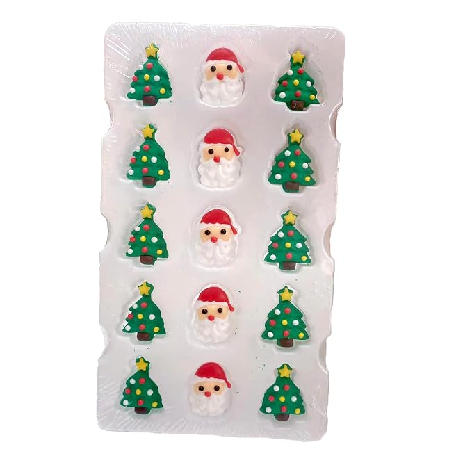 Sentovac 15 Pcs Christmas Icing Decoration Edible Santa Claus Christmas Tree Mix Candy Dessert Sprinkles DIY For Cookie Cake Cupcake Topper Icing Frosting Decoration Supplies