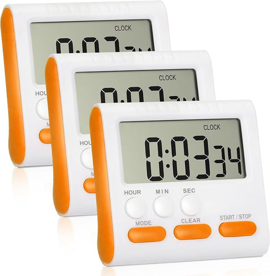 Mudder 3 Pack Digital Kitchen Timer for Cooking, Large Digits, 24 Hour Magnetic Backing Stand Kitchen Timers Clock for Classroom Kids Teachers, Loud Alarm and Large Screen (Orange)