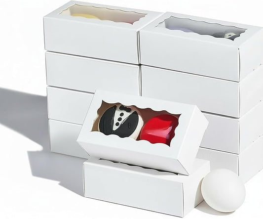 JCXGRVC small treat boxes 100pcs - white candy box with window - 4.17x2.16x1.37 inches - perfect for chocolate, small bakery boxes macaron boxes for 2