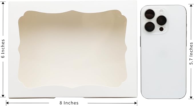50pcs 8x6x2.5 Inch White Bakery Boxes Cookie Boxes with Window Treat Boxes Dessert Boxes for Cookie,Pastry,Macaron,Donut,Muffins,Chocolate,Cupcake and Candy Gift Giving