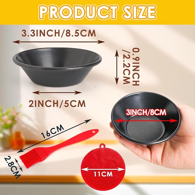 8 Pack Egg Tart Molds, Non-Stick Tartlets Dessert Mold Pans, Mini Tiny Pie Carbon Steel Muffin Tins, Cupcake Pans w/Oil & Dish Brushes for Cakes, Cookies, Quiche
