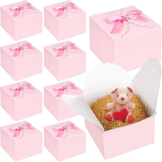 VGOODALL 10PCS Gift Boxes with Ribbon, Pink Candy Box with Ribbon Paper Treat Boxes for Wedding Cookie Chocolates Small Gifts