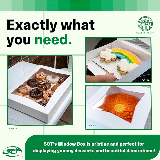 Southern Champion Tray 24433 Paperboard White Window Bakery Box, 19" Length x 14" Width x 4" Height (Case of 50)