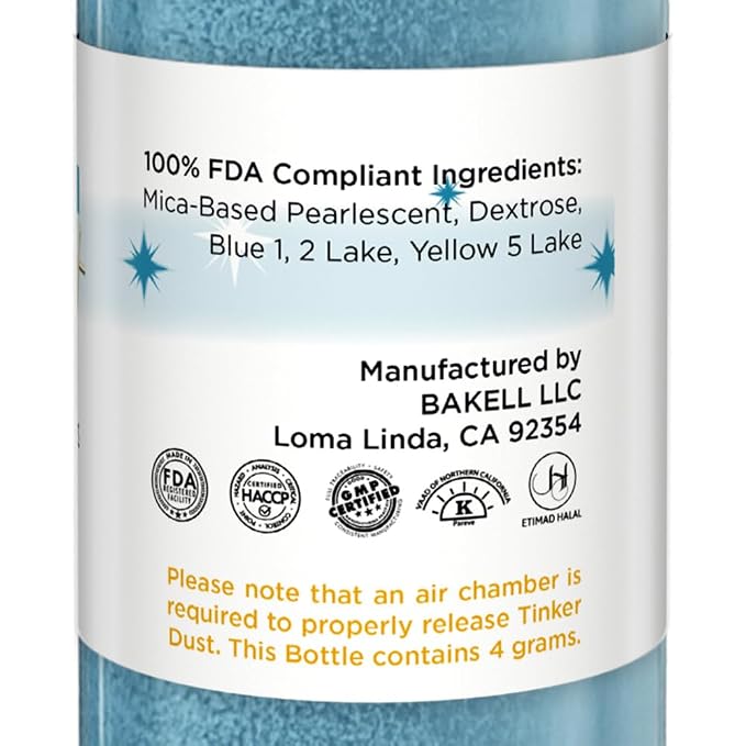 Bakell - Teal Tinker Dust (4g, 1x Mini Spray Pump) Edible Glitter for Food, Desserts, and Baked goods!