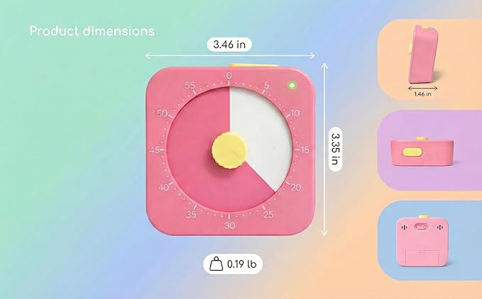 60 Minute Visual Timer for Kids - Premium Countdown Timer with Magnetic Back & Pause Function, Silent Operation for Classroom Teaching Home, Time Management Tool(Batteries Included) (Pink)