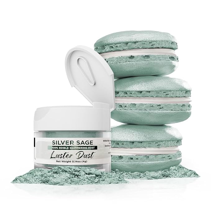 Luster Dust - Silver Sage (4g 1x Jar) | Edible Vegan Dust & Paint for Cake Decorating, Ice Cream, Desserts, Cocktails and Beverages by Bakell