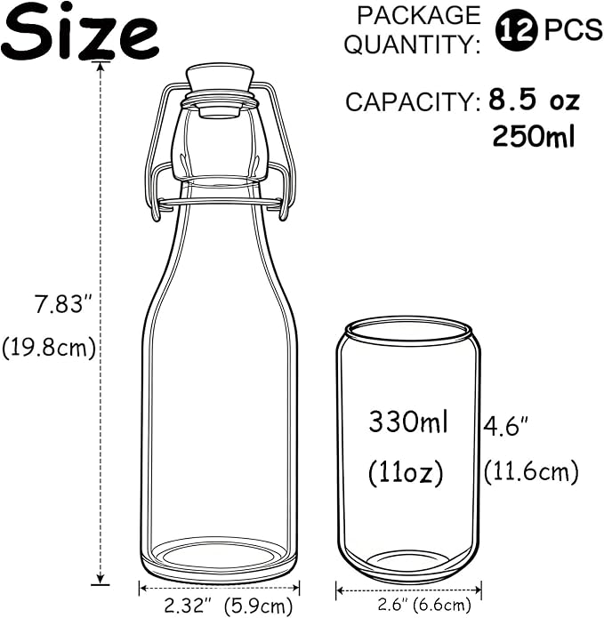 ZEBEIYU 12 Pack 8.5 oz swing top glass bottles,flip top glass bottle with airtight lid for home brewing,kombucha,kefir,vanilla extract,beer,oil,vinegar,homemade juices,soda,beverages,2nd fermentation