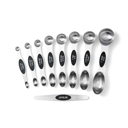 Magnetic Measuring Spoons Set, 9-Piece Stainless Steel with Leveler, Stackable Double-Sided Spoons, Black