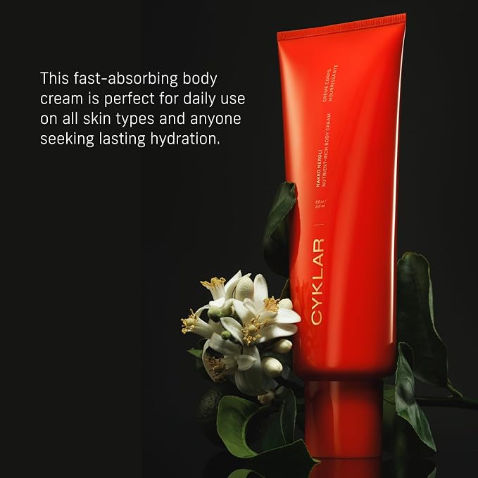 CYKLAR Nutrient Rich Body Cream – Non-Greasy Lotion for 48-Hr Moisture – Squalane, Niacinamide & Banana Flower for Hydration & Skin Barrier Support – Dry Skin Moisturizer 8oz – Naked Neroli