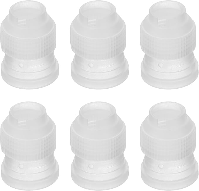 uxcell 6 Pcs Piping Tip Coupler, Small Couplers Icing Frosting Piping Bag Reusable Cake Baker Decor Tools Kit for Russian Flower Mouth Nozzles Pastry Cupcake Tips, White