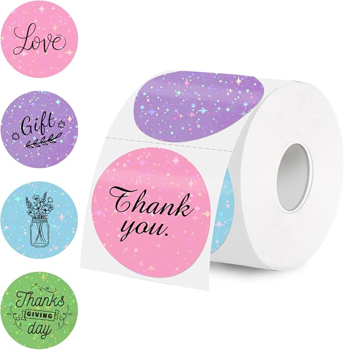 2''Holographic Thermal Label,Round Self-Adhesive Direct Thermal Label,for DIY Logo Design,Name Tag (300/Roll Multicolor)