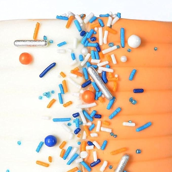 Blue and Orange Sprinkles for Cake Decorating, Orange Sprinkles for Cupcakes, Edible Cake Decorations for Cakes, Ice Cream and Desserts Toppings, Football Sprinkle Edible, Baseball Sprinkle