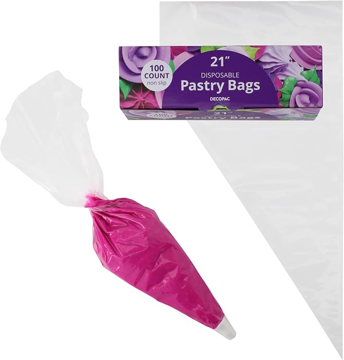DecoPac Disposable Pastry Bag 100 Count Cake Decorating Supplies, 21 Inch, Non Slip Piping Bag, Clear