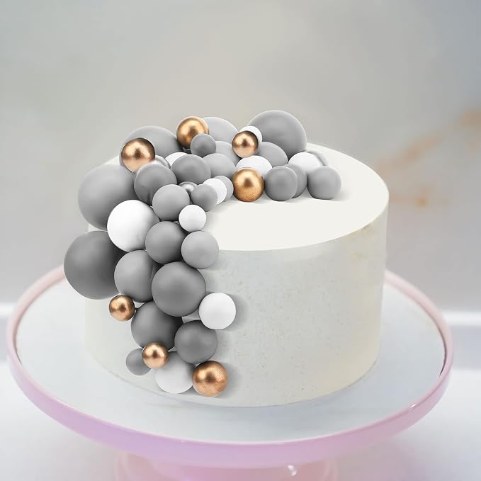 108 Pcs Balls Cake Topper DIY Cupcake Insert Foam Balloons for Cake Baking Wedding Anniversary Birthday Decoration(Gray,Multi Sizes)