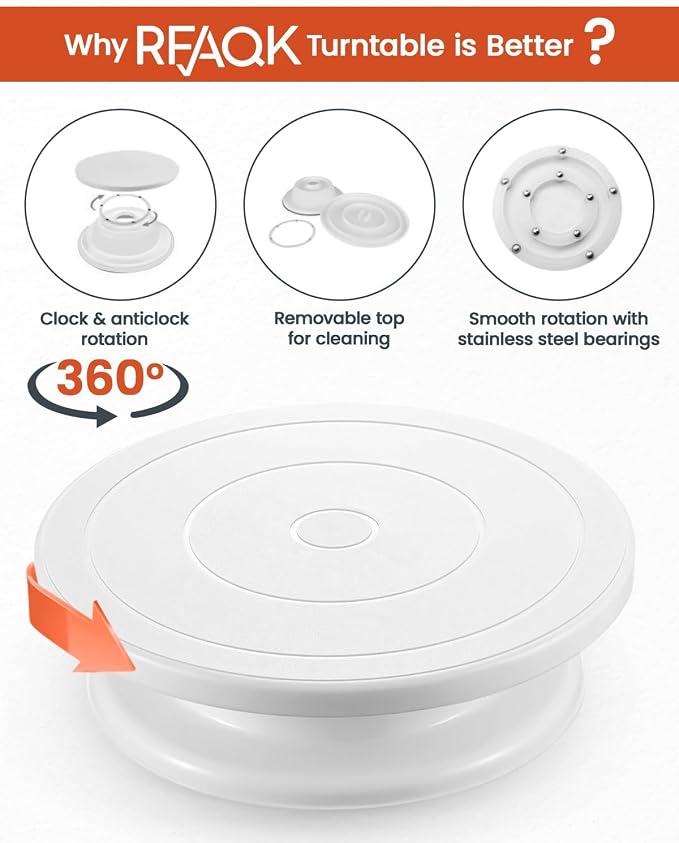 RFAQK 35PCs Cake Turntable and Leveler-Rotating Cake Stand with Non Slip pad-7 Icing Tips and 20 Bags- Straight & Offset Spatula-3 Scraper Set -EBook-Cake Decorating Supplies Kit -Baking Tools | Turntable, 2 Spatula, 20 Icing Bags, 4 Scraper, 7 Piping ...