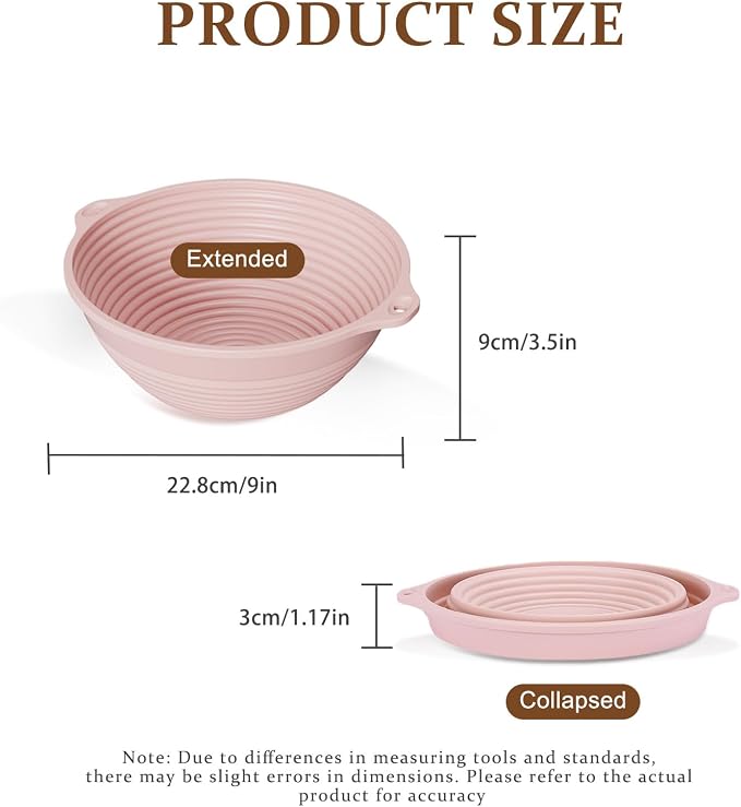 4Pcs Silicone Bread Proofing Basket, 9" Collapsible Sourdough Banneton with Dual Handles, Non-Stick Round Dough Proofing & Baking Bowl, Easy Clean, Oven Safe, BPA Free