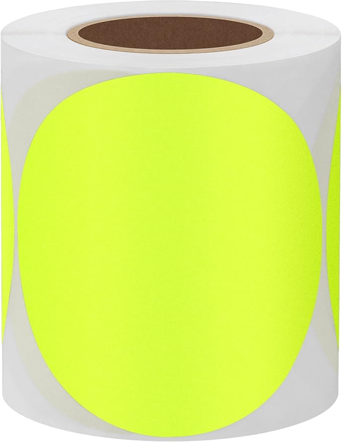 Hybsk Round Color Coding Circle Dots Labels Warehouse Inventory Organizer Stickers (3 inch, Fluorescent Yellow)