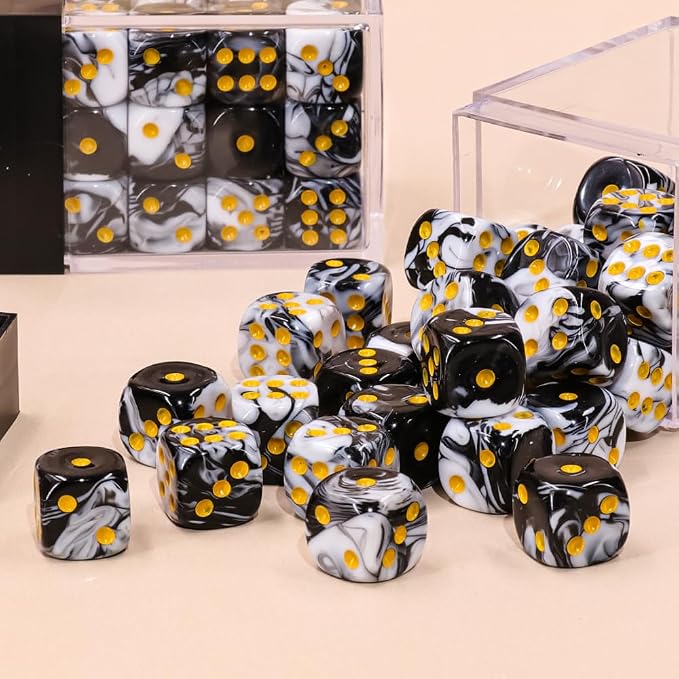 36 of Pack 12MM 6 Sided MINI Dice Set,Two Colours D6 Game Dice Set, 6 Sided Standard Dices for Yahtzee, Bunco or Teaching Math,with Portable Plastic Box(White+Black)