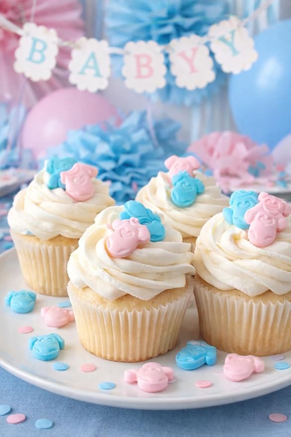 Oasis Supply Baby Shower Sprinkles & Sugar Shapes – Edible Decorations for Cakes, Cupcakes, and Cookies – Gender Reveal, Boy, Girl, and Neutral Party Baking Decorations - - Pink & Blue Baby Onesies