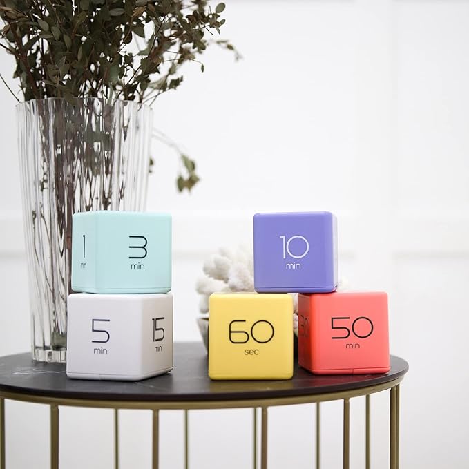 mooas Cube Timer (Violet), Timers Cube Flip Block Timers Productivity Gravity Sensor Time Management for Kids ADHD Classroom Kitchen Desk Workout Cooking Study 5, 10, 20, 30 min Timer Setting