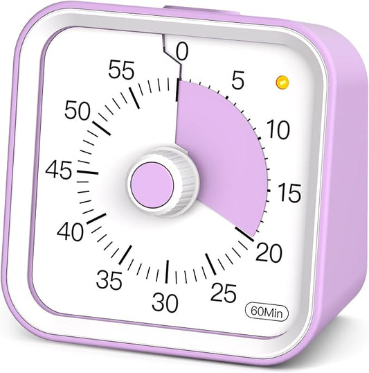 Visual Timer for Kids with Pause Function, 60 Minute Countdown Timer for Kids Desk Study, Teaching, Kitchen Cooking, Office Meetings, Time Management for ADHD (Purple)