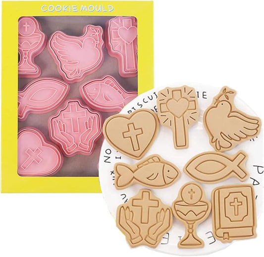 8 Pieces Christian Bible Cookie Cutters Plastic Cross Cookie Stamps Cookie Mould Press Cross Cookie Mould Set Baking Kitchen Tools (Cross 1227A)