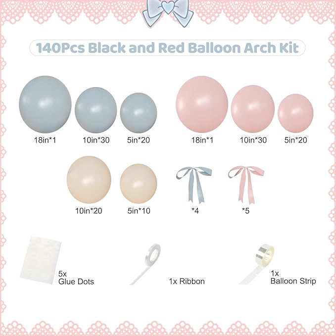 Gender Reveal Balloon Arch Kit, 141Pcs Pink Blue Sand White Balloons with Bows for Boy or Girl Gender Reveal Decorations Baby Shower Boho Bachelorette Birthday Party Supplies