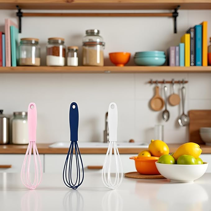 1Pc White Mini Silicone Whisks,6.7inch Non Scratch Non-Stick Whisk,Milk and Egg Beater Blender,Hand Egg Mixer,Kitchen Whisks for Cooking, Baking, Mixing,Stirring,Kitchen and Dining,Cooking Utensils