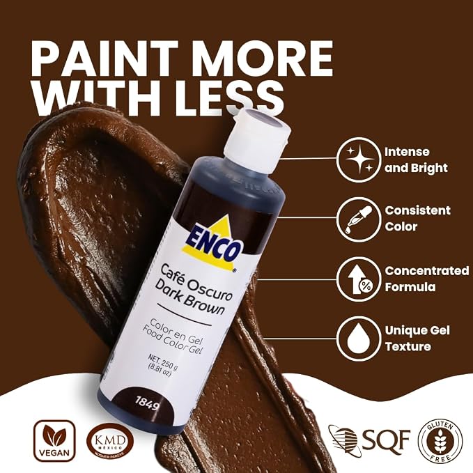 ENCO Food Coloring Gel Dark Brown 8.8 oz (250g) Concentrated, Vegan