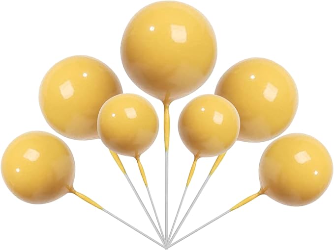 24 PCS Ball Cake Toppers Balls Cupcake Toppers Insert Foam Ball Shaped Cake Picks Mini Balloon Cake Decoration for Wedding Anniversary Baby Shower Birthday Party Cake Decorations Supplies Yellow