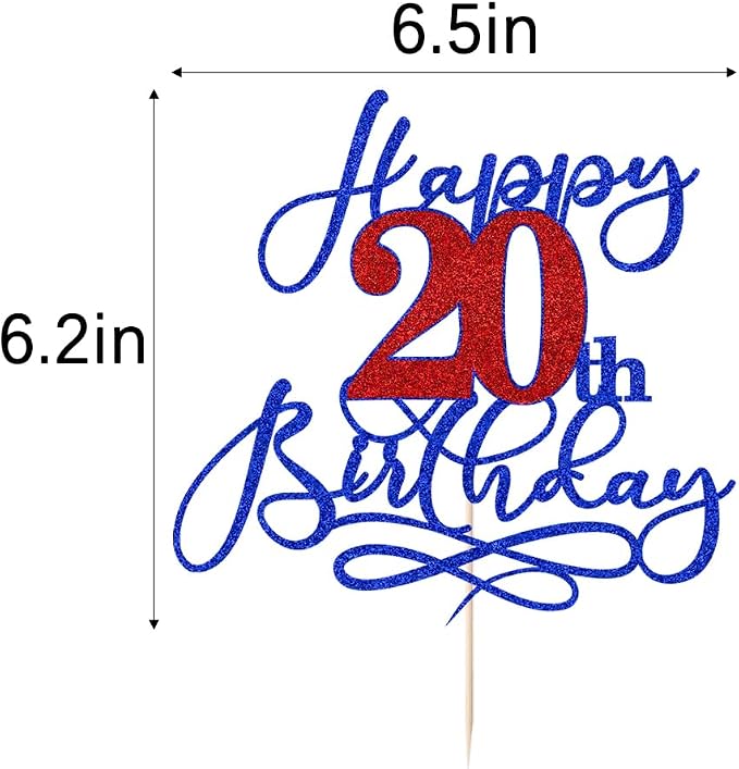 Happy 20th Birthday Cake Topper,Deep blue font red Numbers 20th Birthday Cake Decoration,Hello 20, Cheers to 20 Years/20th Anniversary,20& Fabulous Party Decoration
