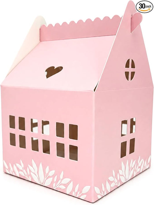 30 Pcs Cottage House Cookie Boxes with Window & Business Card Holder, Blush Pink, 4 x 4 x 6 in Bakery Gift Boxes for Treats, Desserts, Party Favors & Realtor Pop By Gifts