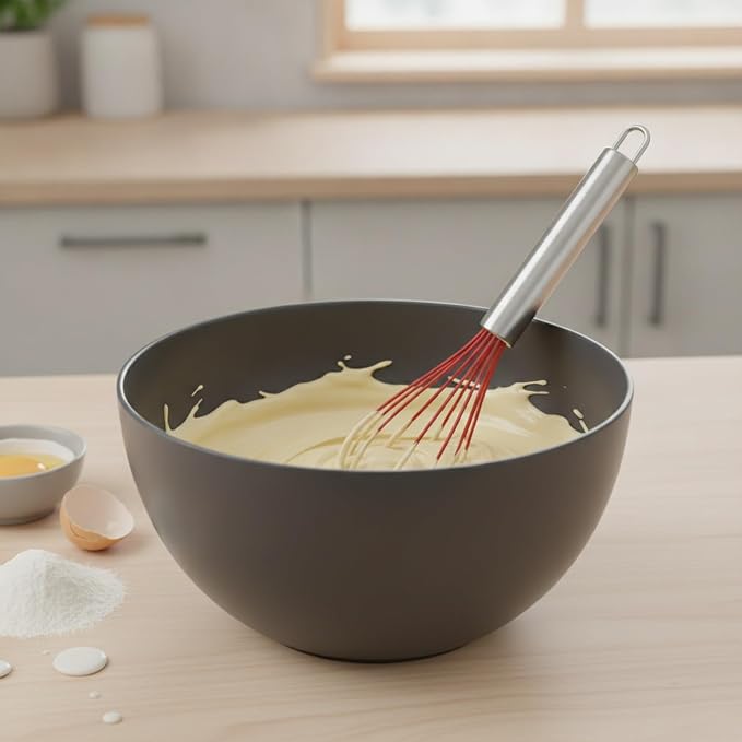 Silicone Whisk, Non-Scratch Coated Wires with Stainless Steel Core for Mixing Batters and Sauces in Nonstick Cookware, 13 Inch (1 PC)