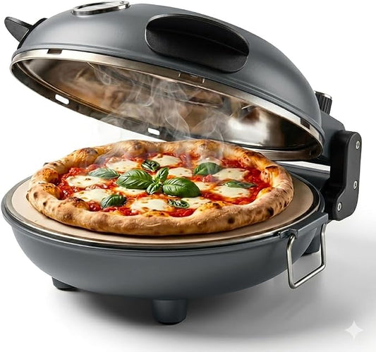 Cook With Color Electric Countertop Pizza Oven, Indoor Crispy Crust Pizza Maker, 12 Inch Pizza Oven with Ceramic Stone, Heats up to 800°F, Dual Temperature Control, Includes Pizza Peel, Gunmetal Gray