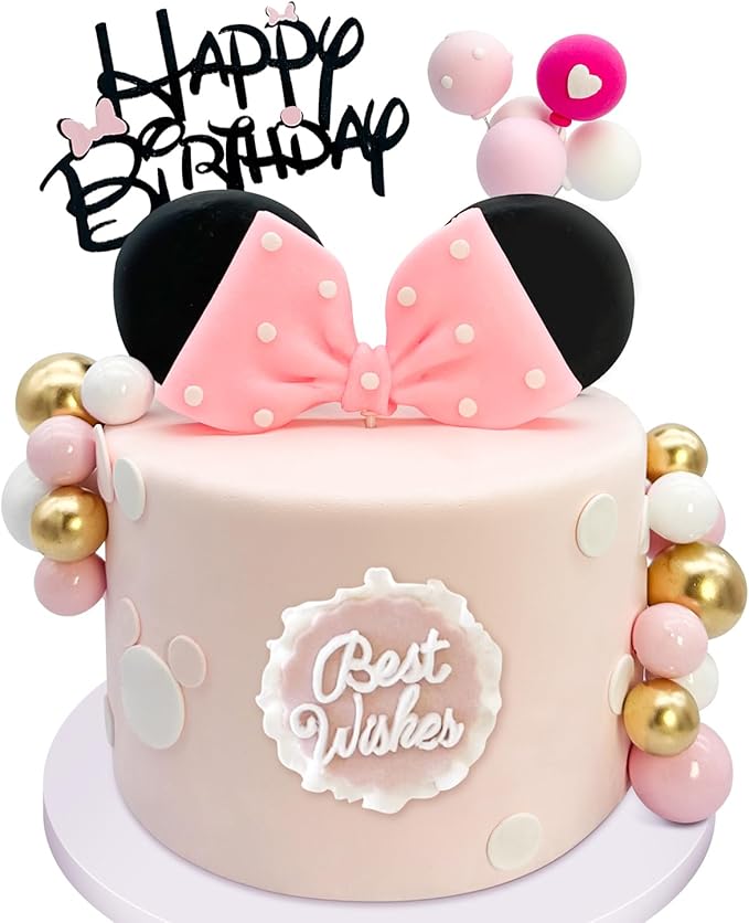 Tarocynn 20Pcs Mouse Birthday Cake Topper with Bows and Ears Happy Birthday Party Baby Shower Decorations Supplies