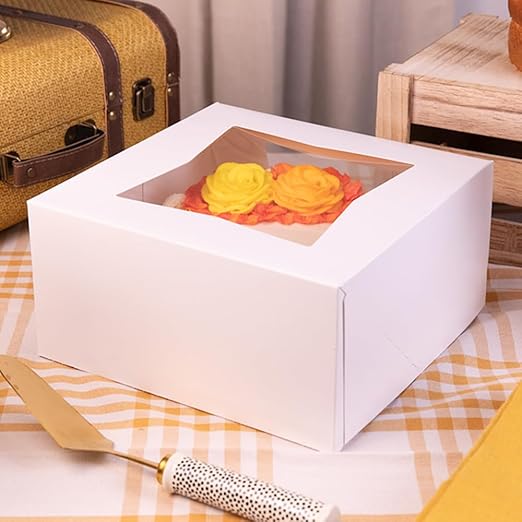 SCT 24453 White Window Bakery Box, Cake Carrier, Treat Box, Dessert Box, Wedding Cake Box, 10" x 10" x 5", Case of 100