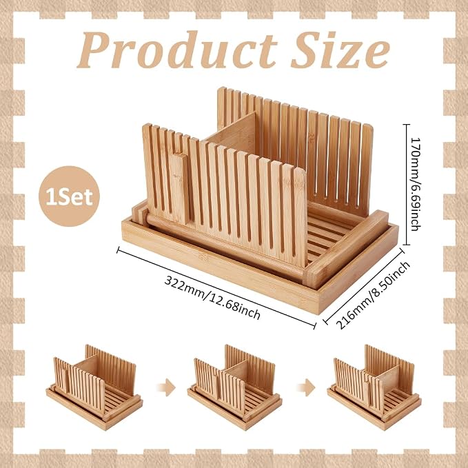 UNICRAFTALE Adjustable Bamboo Bread Slicer with Crumb Tray Bread Cutter for Homemade Cutter Guide for Sourdough Bagels Cakes Loaves Kitchen Gadgets Baking Gift Set 12.68"x8.5"x6.69"
