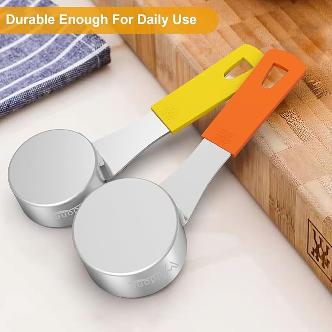 Wildone Stainless Steel 8-Piece Measuring Cups Set with Silicone Handle | Kitchen Gadgets for Cooking & Baking, Dishwasher Safe