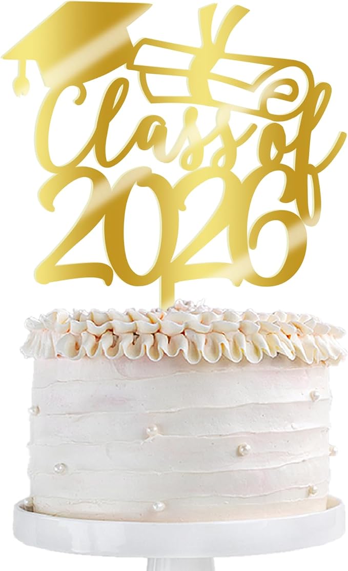 Gold Class of 2026 Congrats Grad Cake Topper Glitter Graduation Party Supplies - High School College Graduates -College Graduate Cake Topper Decorations (Class of 2026 Acrylic gold)