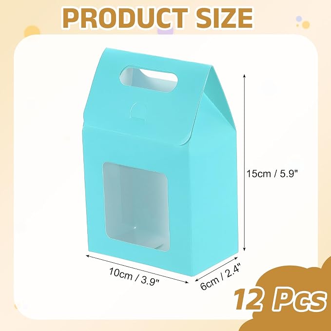 uxcell 12Pcs Gift Boxes, Favor Box with Clear Window and Handle, Stand Up Favor Treat Boxes for Candy, Cookies, Party Store, Packaging, Wedding, Blue