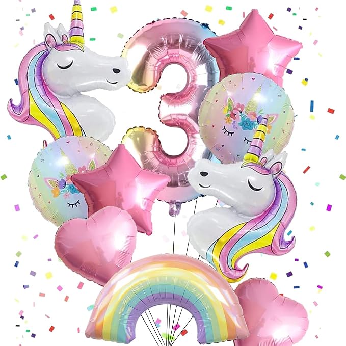 Unicorn Balloons Unicorn Birthday Party Decorations for Girls Foil Balloons Set Macaron and Rainbow Balloon Wedding Baby Shower Party Supplie (number 3)