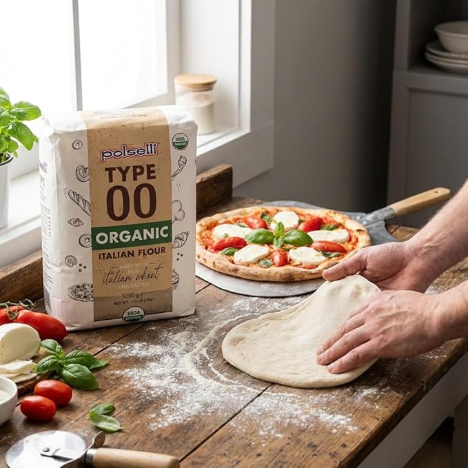 POLSELLI Organic Flour, Type 00, 100% Italian Grain Double Zero Flour, 5 kg | Extra Fine "00", Organic Wheat Flour For Neapolitan Pizza, Pasta And Bread; All-Natural, Unbleached, Unbromated, No Additives