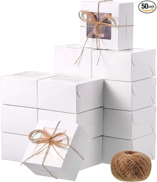 50 Pieces Bakery Box with Window Cookie Boxes Mini Kraft Boxes Gift for Pastries, Candy, Pie, Cupcakes, Soap Packaging for Homemade Soap(White,4 x 4 x 2.5 Inch)