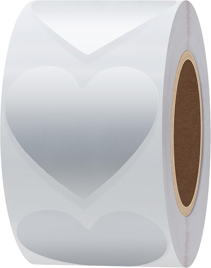 Hybsk 500pcs Heart Shaped Stickers 1.5 inch Labels for Party Decorations Favors Envelopes (Silver)